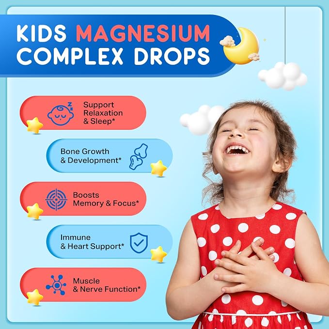 (2 Pack) Magnesium Glycinate Liquid for Kids, Kids Magnesium Liquid Drops Supplement with L-Theanine, Calcium, Zinc, Vitamin D3 K2 for Sleep Calm Relaxation Brain Bones Focus, Cherry Flavor 4 Fl Oz
