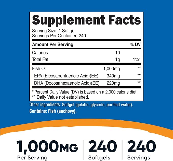 Nutricost Fish Oil 1000mg (560mg of Omega-3), 240 Softgels (3 Bottles)