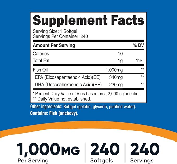 Nutricost Fish Oil 1000mg (560mg of Omega-3), 240 Softgels (2 Bottles)