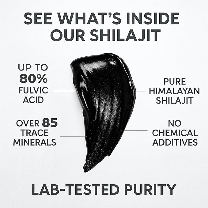 Shilajit Authentic Himalayan Shilajit Resin for Men & Women, High Fulvic Acid, Energy & Stamina, Immune Support, 85+ Trace Minerals, Lab Tested Organic Shilajit Resin, 100% Natural, 60 Grams