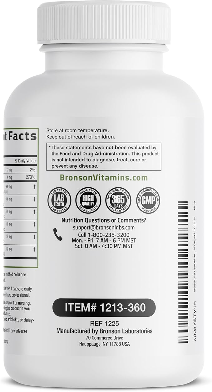 Bronson Liver Detox Advanced Detox & Cleansing Formula Supports Health Liver Function with Milk Thistle, Dandelion Extract, Turmeric, Artichoke Leaf & More, Non-GMO, 360 Vegetarian Capsules