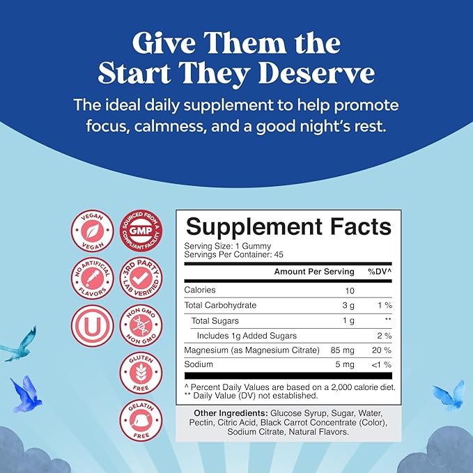 Kids Magnesium Gummies - Calm Relaxing Mg Citrate Supplement with Raspberry Flavor - Calm Magnesium Supplement for Nerve Health Muscles & Heart Support - Mag Citrate Gummies - 45 Count