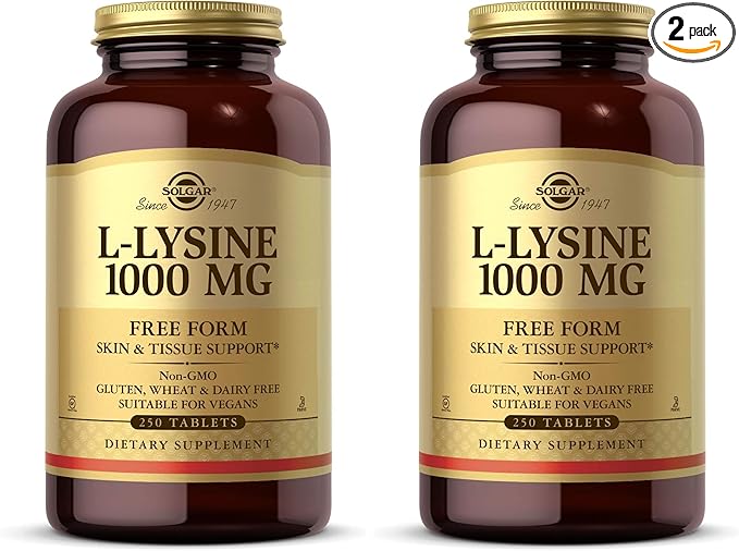 Solgar L-Lysine 1000 mg, 250 Tablets - Enhanced Absorption and Assimilation - Promotes Integrity of Skin and Lips - Collagen Support - Amino Acids - Non-GMO, Vegan, Gluten Free-250 Servings(Pack of 2)