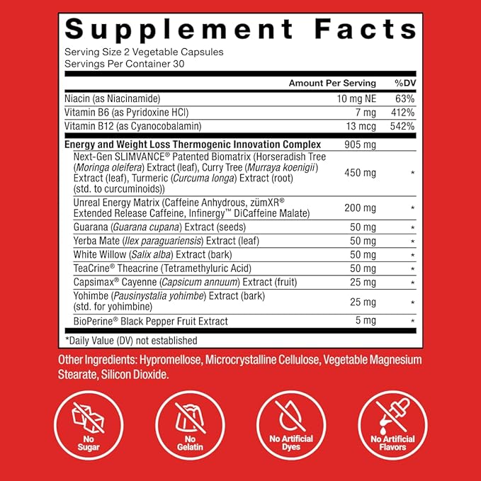 LeanFire with Next-Gen SLIMVANCE Advanced Thermogenic Fat Burner for Weight Loss with B Vitamins and Capsimax to Boost Metabolism, Increase Energy, and Enhance Focus, Force Factor, 60 Capsules