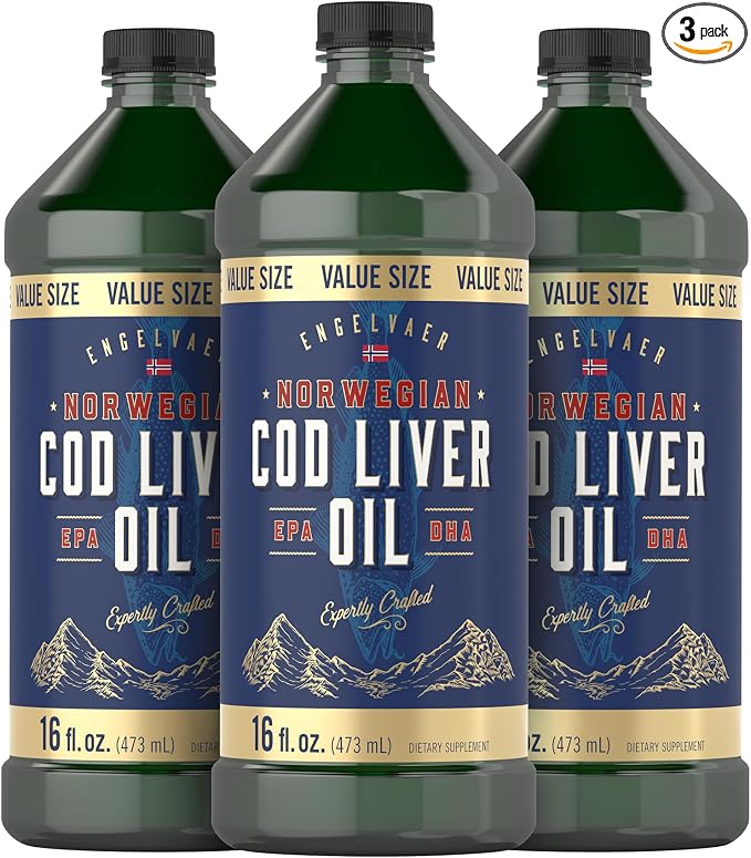 Carlyle Norwegian Cod Liver Oil | 16oz | Pack of 3 Bottles | Liquid Unflavored Fish Oil Supplement | Non-GMO, Gluten Free