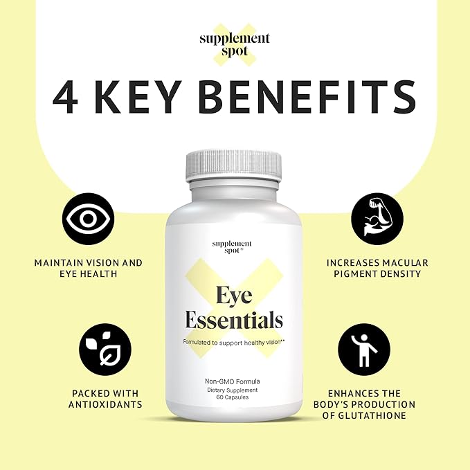 Eye Essentials for Adults – Vitamins & Multi Minerals Supplement w/Vitamin A, Bilberry Extract, Zinc & Antioxidants for Eye Health (60 Caps.)
