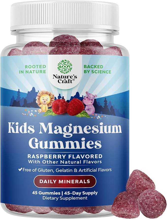 Kids Magnesium Gummies - Calm Relaxing Mg Citrate Supplement with Raspberry Flavor - Calm Magnesium Supplement for Nerve Health Muscles & Heart Support - Mag Citrate Gummies - 45 Count