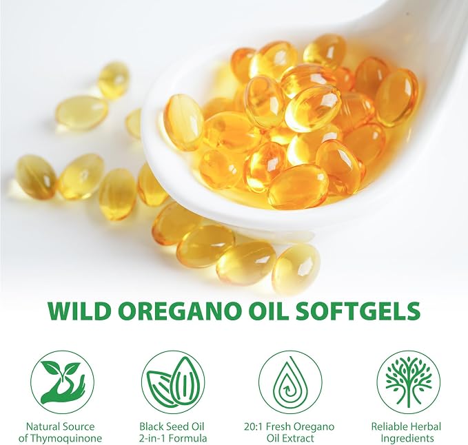 WHLH & WELL-BEING Oil of Oregano with Black Seed Oil Softgels, Oregano Oil Capsules, Non-GMO, Gluten Free, 240