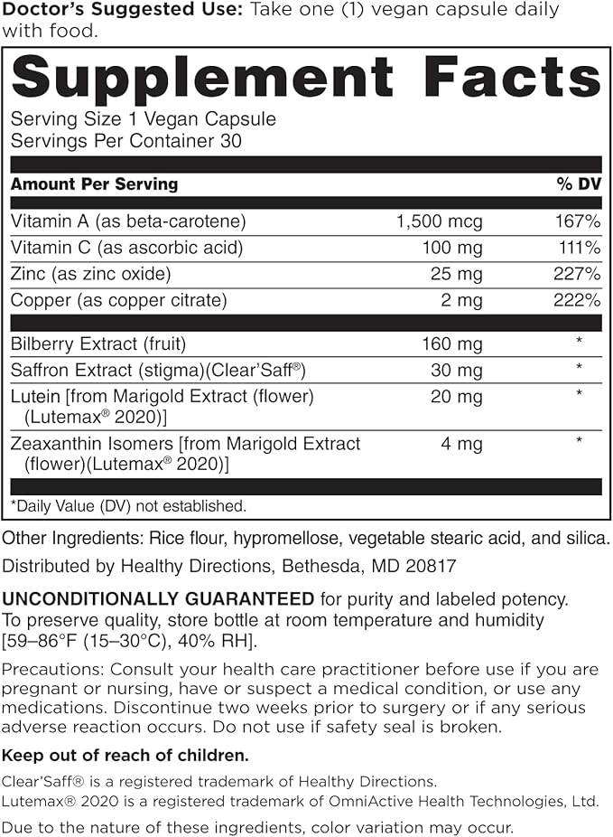 DOCTORS' PREFERRED Clinical-Grade OcuGold Eye Vitamins with Lutein and Zeaxanthin for Macula & Retina Health, Digital Eye Strain, Eye Fatigue and Visual Performance - 30 Vegan Capsules