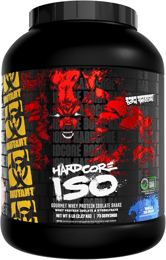 Mutant Hardcore ISO Whey Protein Isolate Powder Acts Fast to Help Recover, Build Muscle, Bulk and Strength, 5 lb - Vanilla Ice Cream