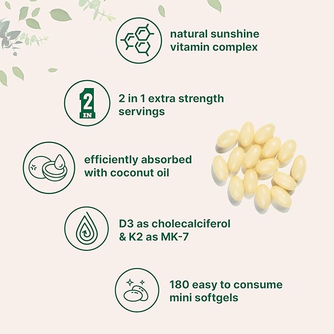 Micro Ingredients Vitamin D3 10,000 IU + K2 MK-7 200 mcg, 180 Softgels with Virgin Coconut Oil | 2-in-1 Vitamins D & K Complex | Extra Strength, Easy to Swallow, Non-GMO, Gluten Free