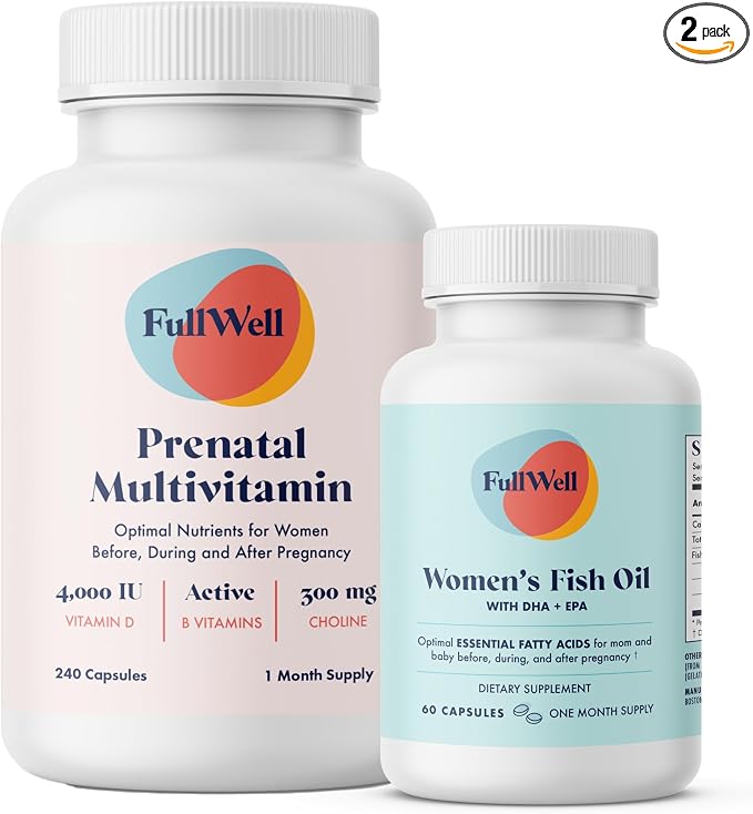 FullWell Women's Prenatal Essentials - Women’s Prenatal Multivitamin & Fish Oil - Supports Maternal Health & Fetal Development - Omega 3, DHA, Folate & Choline- 30 Servings