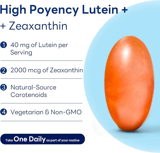 Vitamin World Lutein and Zeaxanthin Supplements, 40mg Lutein, Vegetarian Eye Health Supplement, Once Daily to Help Filter Blue Light & Support Vision, Non-GMO, Gluten-Free, 2 Month Supply
