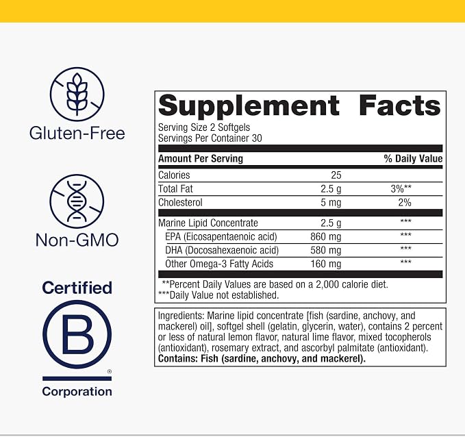 Metagenics OmegaGenics Fish Oil EPA-DHA 720 mg - High Potency Omega-3 Supplement* - Supports Heart, Joint, Brain & Immune Health* - Sustainably Sourced, Purity-Tested Fish Oil - 60 Softgels