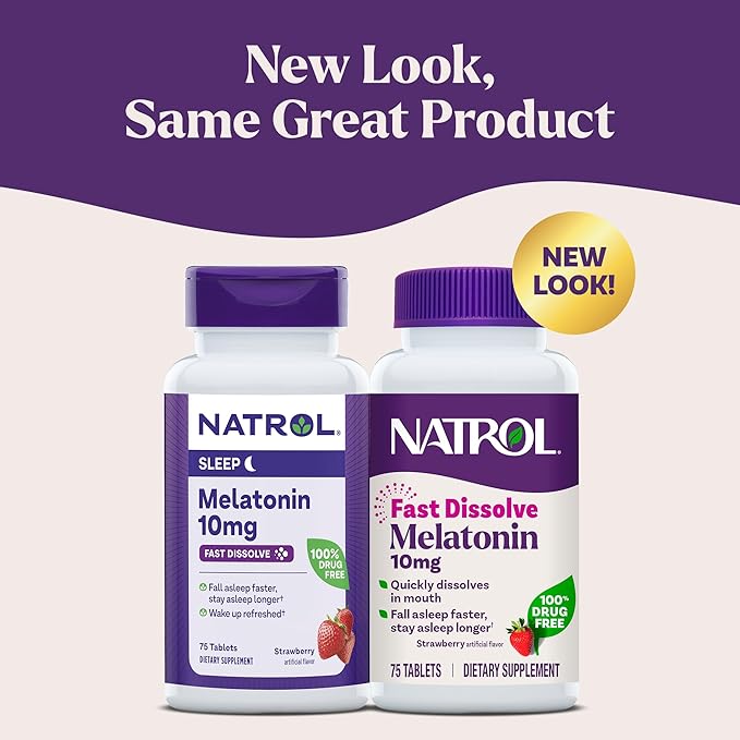 Natrol Melatonin 10mg Fast Dissolve Tablets - Strawberry Flavor, 75 Count, Sleep Support, Fast Dissolve Melatonin for Adults, 75-Day Supply