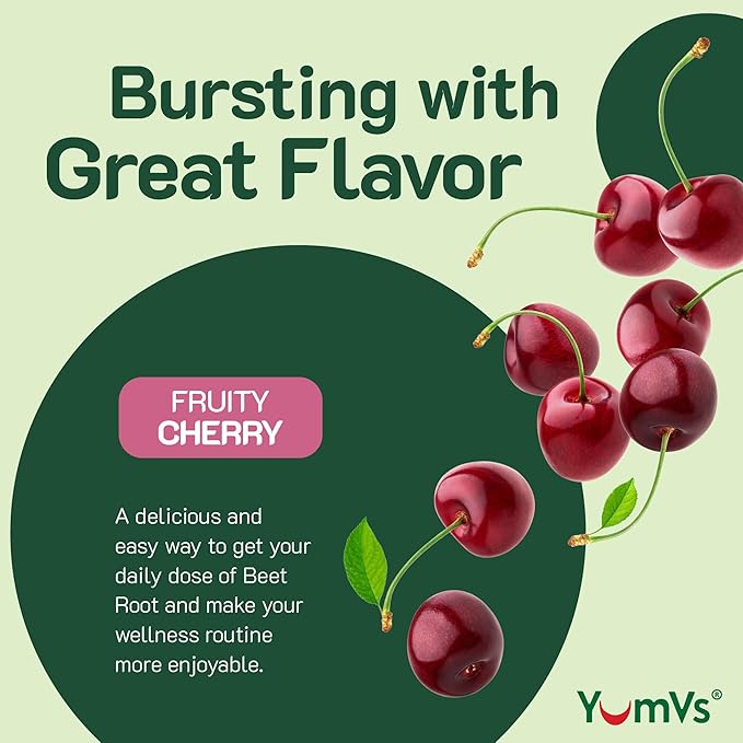 YUM-V'S Beet Root Gummies with Tart Cherry Extract - Berry Flavor Beetroot Gummies - Beet Chews for Blood Circulation and Antioxidant Support - Red Beets Gummies Berry 60 Count (Pack of 2)
