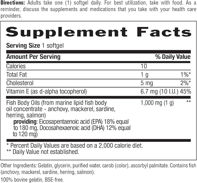 Country Life Omega-3 Fish Oil Supplement, 1000mg, 180mg EPA & 120mg DHA, Fish Oil Concentrate, Burpless, 100 Softgels, Certified Gluten Free