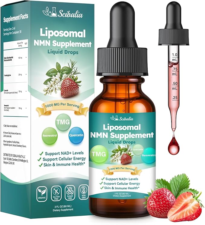 NMN Supplement Liquid Drops,4-in-1 NMN Beta 1000mg w. Quercetin TMG Resveratrol for Anti Aging Energy & Immune Support, NMNH Alternative Liposomal High Absorption for Women Men