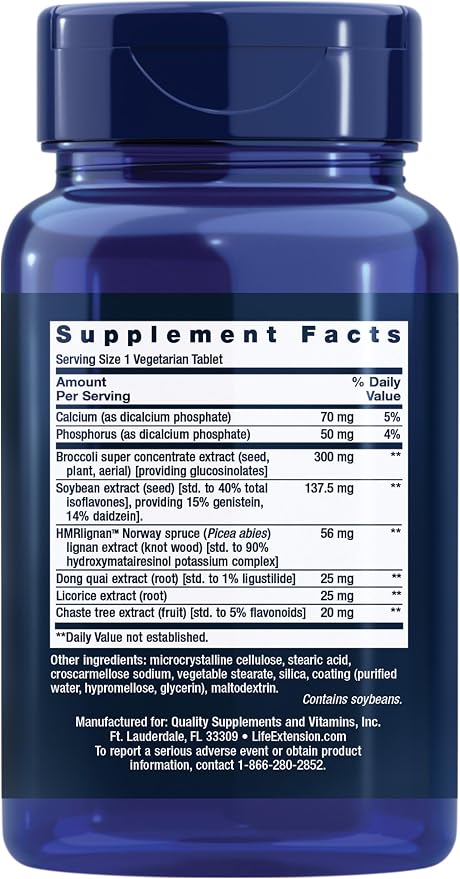 Life Extension Estrogen for Women, Helps Relieve hot Flashes and Night Sweats, Soy isoflavones, Norway Spruce Extract, chasteberry, Hormone-Free, Gluten Free, Non-GMO, Vegetarian, 30 Tablet