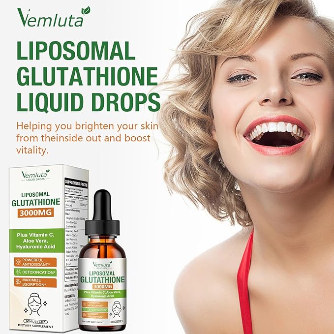 2 Pack 3000mg Liposomal Glutathione Liquid Drops, 98% Absorption Liposomal Glutathione with Vitamin C for Women, Glutathione Liposomal Supplement, Powerful Antioxidant Complex for Immune System, Liver