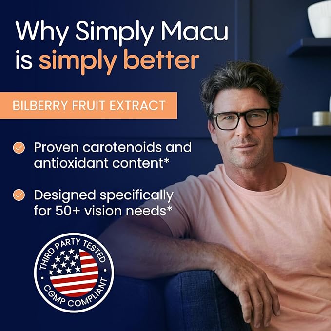 Simply Macu MD – Advanced Vision Support Supplement with Lutein, Zeaxanthin, Meso-Zeaxanthin & Astaxanthin – Bilberry Extract – Vegan, Non-GMO, Gluten Free – 30 Day Supply (30 Capsules)