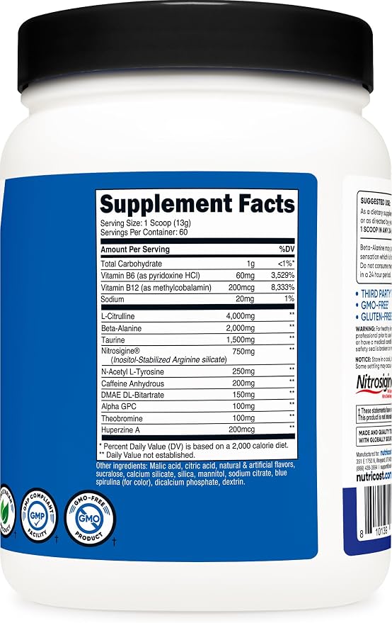 Nutricost Pre-Workout Complex Powder (60 Servings, Blue Raspberry) - Pre-Workout Supplement with Beta-Alanine, Taurine & Amino Acids (Pack of 2)