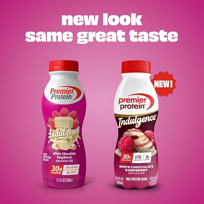 Premier Protein Shake INDULGENCE, White Chocolate Raspberry, 30g Protein, 170 Calories, 3g Sugar, 11.5 fl oz, 12 Pack (Packaging May Vary)