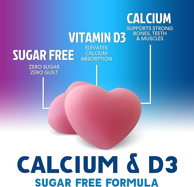 Calcium Supplement Gummies - Sugar Free Calcium Gummy with Vitamin D3 for Best Absorption - Supports Immune Health, Bones & Teeth - Nature's Calcium Chews for Women & Men - Berry Flavor - 60 Gummies