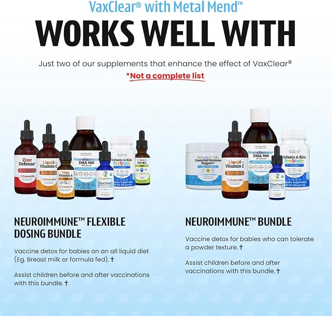 Dr. Green Mom Organic VaxClear with Metal Mend, Herbal Heavy Metal Detox Drops for Kids and Infants with Chlorella, Turmeric, Cilantro and Milk Thistle to Cleanse and Support Immune Response