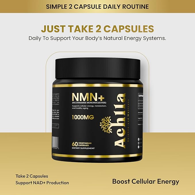 NMN Nicotinamide Mononucleotide Supplement 1000 mg Per Serving – High Strength NMN Capsules for Daily Wellness Routine – 30 Servings Per Container – Vegetarian Capsules with Clean Formula