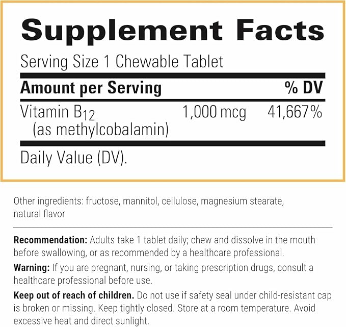 Integrative Therapeutics B12-Active - B12 Supplement for Nerve Function Support* - Chewable Support - Dairy, Soy & Gluten-Free - Cherry Flavored, 30 Chewable Tablets (30 Servings)