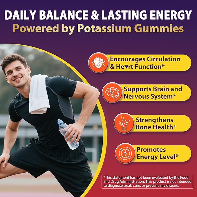 Potassium Citrate and Potassium Gluconate Supplement, 1200mg Two Forms of Potassium Gummies, w/Magnesium, Omega-3, Calcium, Vitamin D3 K2 B12 E B6, Folate for Mṵṣḉḷḙ, Nerves, Health Bones, 60Cts