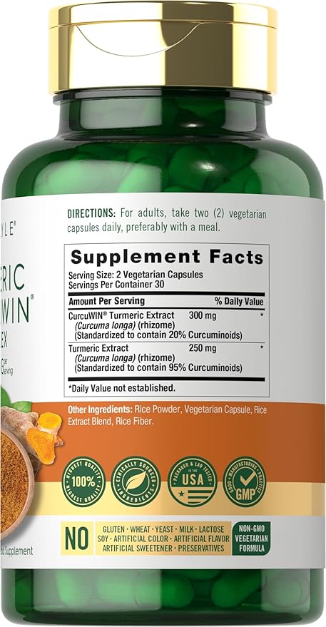 Carlyle Turmeric Curcumin 550mg | 60 Vegetarian Capsules | High Absorption with 95% Curcuminoids and CurcuWin Extract | Non-GMO & Gluten Free Supplement