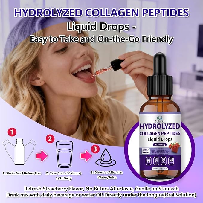 Multi Collagen Peptides Liquid Drop w. Types I II III V X Hyaluronic Acid Vitamin C Biotin for Joint, Skin, Hair & Nail Health, Hydrolyzed Liquid Collagen High Absorption for Women Men Grass Fed