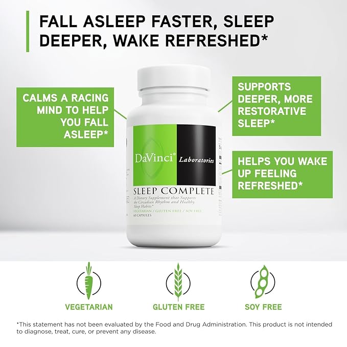 DAVINCI Labs Sleep Complete - Dietary Supplement to Support Healthy Sleeping Habits, Relaxation and Sleep* - with Melatonin, Lemon, Ashwagandha and L-Theanine - Gluten-Free - 60 Vegetarian Capsules