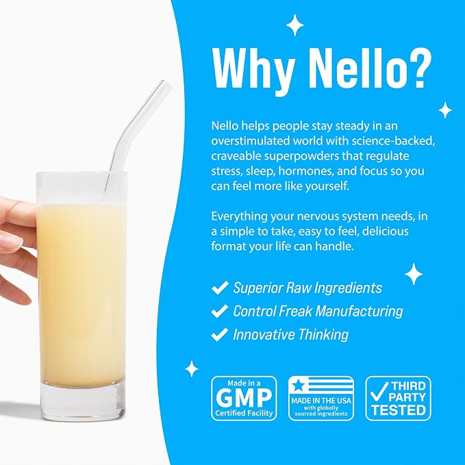 Nello Supercalm Powdered Drink Mix, Cortisol Reducer* and Sleep Aid Supplement, L Theanine, Ksm-66 Ashwagandha, Magnesium Glycinate, Vitamin D 3, No Sugar, Non GMO, On The Go, 20 Ct, Pina Colada