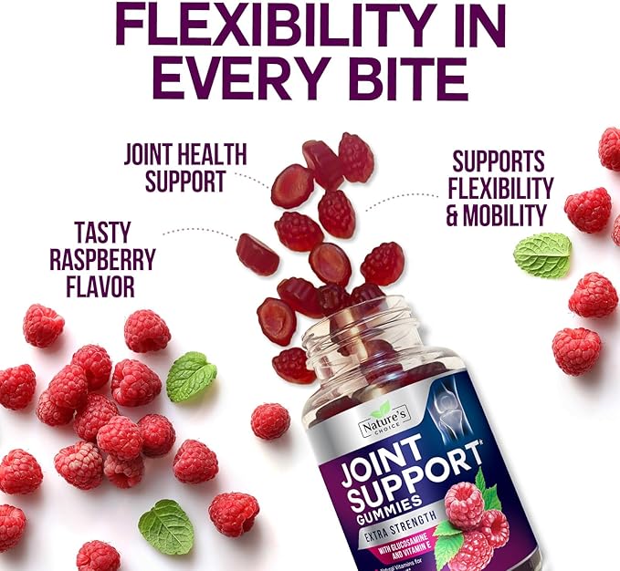 Joint Support Gummies - Extra Strength Glucosamine Gummy Supplement with Vitamin E - Natural Cartilage Joint Health & Flexibility Support, Best Support Glucosamine Chew for Men & Women - 60 Gummies