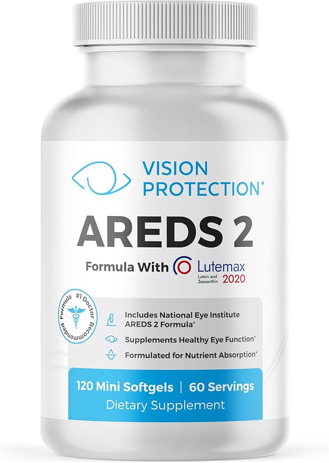 AREDS 2 Eye Vitamin & Mineral Supplement for Ocular Health, Natural Eye Institute AREDS 2 Study Formula with Lutein, Vitamin C, & Zeaxanthin, 120 Mini Softgels
