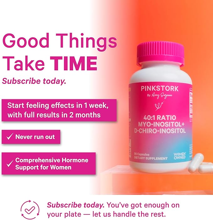 Pink Stork Inositol Supplement for Women – 40:1 Myo-Inositol & D-Chiro Inositol – Hormone Balance for Women – Healthy Ovulation & Fertility Support – Cycle Regularity & Metabolic Wellness, 30 Servings