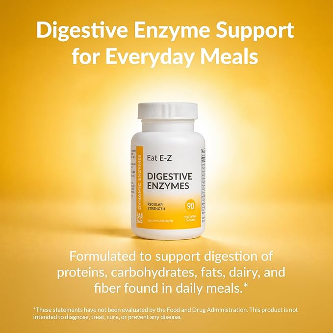 Eat E-Z Digestive Enzymes – Broad-Spectrum Enzyme Blend for Proteins, Carbohydrates, Fats, Dairy & Fiber – Supports Digestive Comfort & Occasional Bloating – 90 Capsules