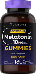 Carlyle Melatonin Gummies 10mg | 180 Count | Adult Drug Free Aid | Berry Flavor | Vegan, Non-GMO, Gluten Free Supplement