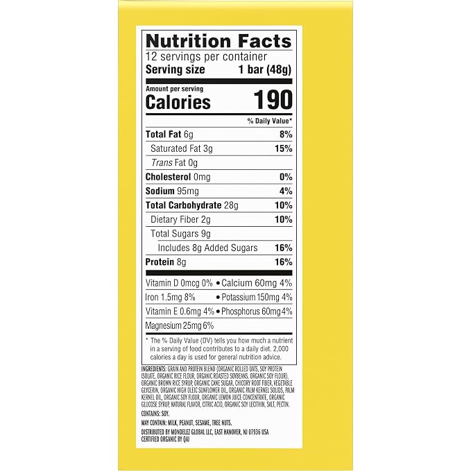 LUNA Bar - LemonZest Flavor - Gluten Free Snack Bars - Non-GMO - Protein Bars - Made with Organic Oats - Value Pack (12 Pack)