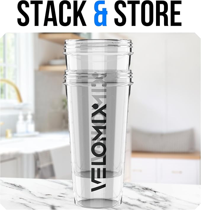 VELOMIX -2 Pack- 28 oz Protein Shaker Bottles for Protein Mixes - 2x Wire Whisk | Leak Proof Shaker Cups for Protein Shakes and Pre Workout | Protein Shaker Bottle Pack (D6) Transparent
