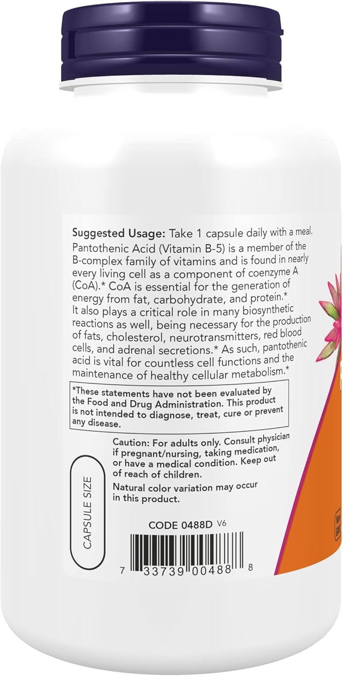 NOW Foods Supplements,Pantothenic Acid (Vitamin B-5) 500 mg,B-Complex Vitamin,250 Capsules