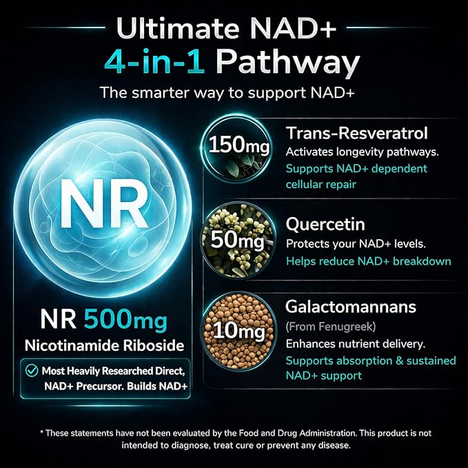 FREQNCY NAD+ Resveratrol Supplement – 500mg Nicotinamide Riboside (NR) - Anti-Aging & Cellular Energy - NAD & NMN Alternative – 60 Capsules - Vegan | Gluten Free