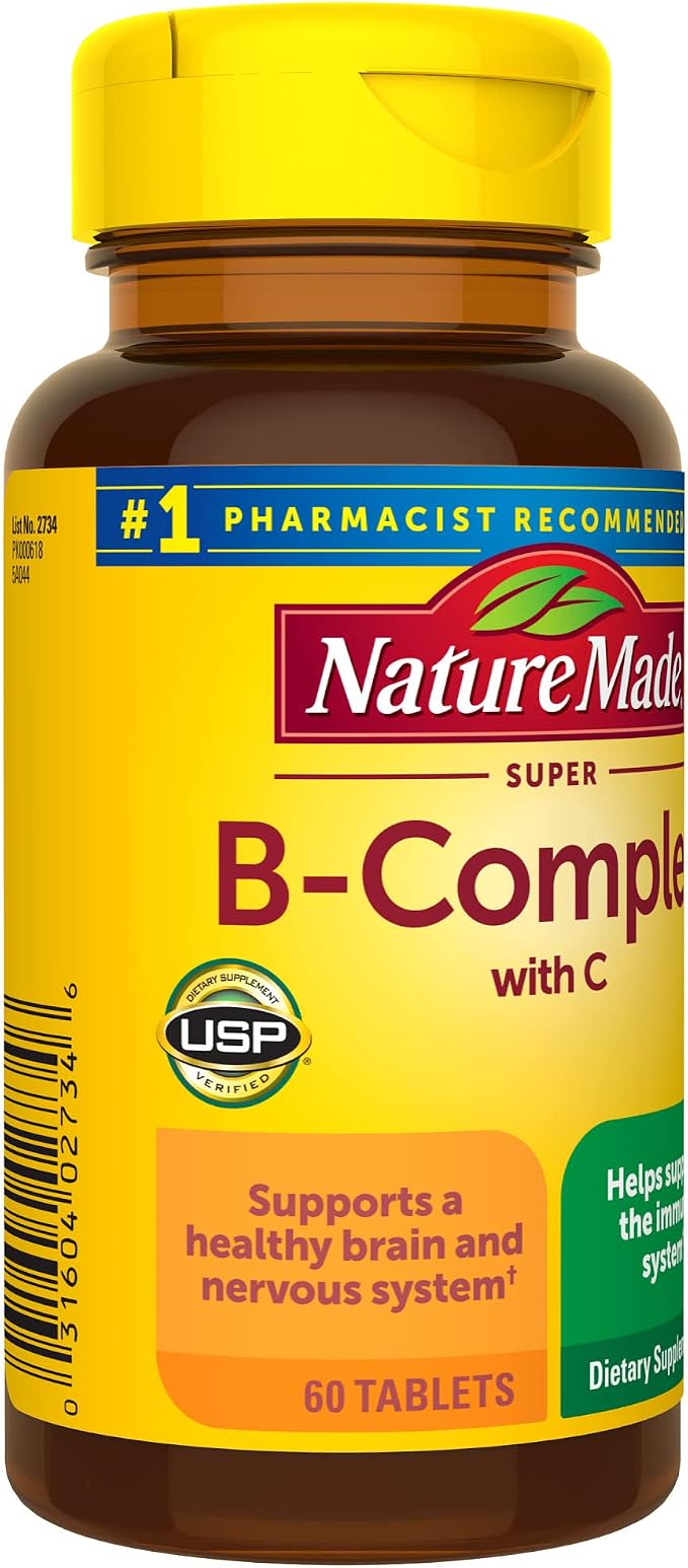 Nature Made Super B Complex with Vitamin C and Folic Acid, Dietary Supplement for Cellular Energy Support, 60 Tablets, 60 Day Supply