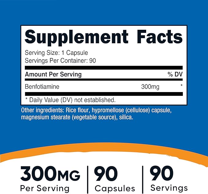 Nutricost Benfotiamine 300mg, 90 Capsules - Gluten Free, Non-GMO, and Vegetarian Friendly Fat Soluble Vitamin B1