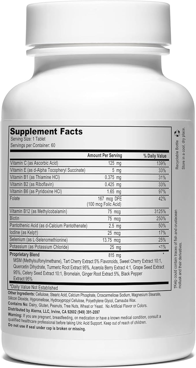 Uric Acid Support - Tart Cherry, Celery Extract, Turmeric, Quercetin - Support Normal Kidney Function - 60 Vegetarian Tablets