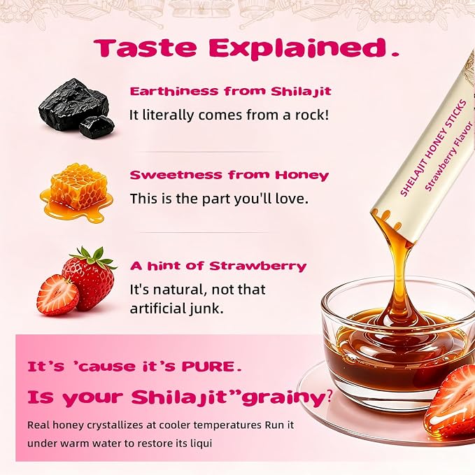 Shilajit Honey Sticks for Women with Shatavari & Saffron | High-Potency Fulvic Acid 75%+ & 85+ Trace Minerals | Supports Hormone Balance, Daily Energy, Mental Clarity & Physical Stamina | Delicious Strawberry, 30 Sticks