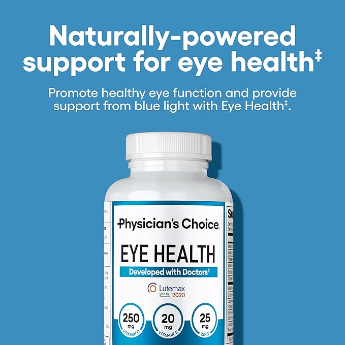 Physician's Choice Eye Health - Lutein, Zeaxanthin & Bilberry Extract - Supports Eye Strain, Dry Eyes, and Vision Health - 2 Award-Winning Clinically Proven Eye Vitamin Ingredients - Carotenoid Blend